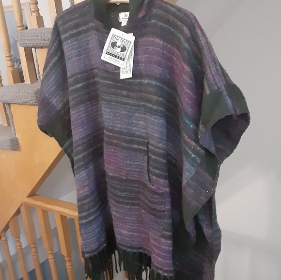 NWT Ark Imports Fairtrade Boho Fringe Poncho Purple/Blue/Green-Women's One Size - Picture 2 of 11